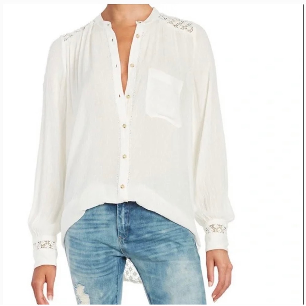 Free People Best Crochet Boho Creamy White Top